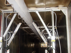 Super Ion Air Knife cleans and neutralizes hanging parts