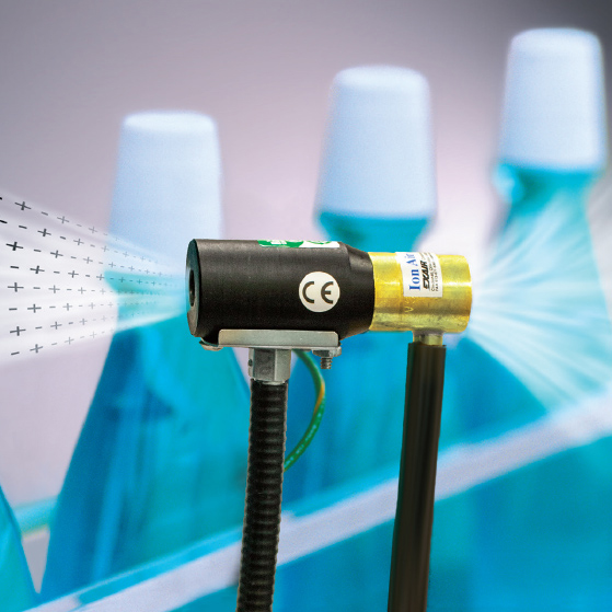 Neutralize static on bottles before installing tamper-proof seal