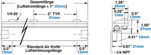 Aluminium Standard Air Knife Abmessungen