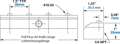 Edelstahl Full-Flow Air Knife Abmessungen