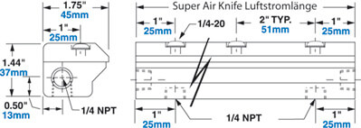 Aluminium Super Air Knife Abmessungen