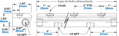 Edelstahl Super Air Knife Abmessungen