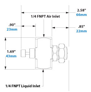 Siphon Fed Round Atomizing Nozzle Dimensions