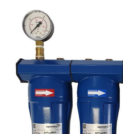 Blauer Eputec-Filter von KSI mit Manometer