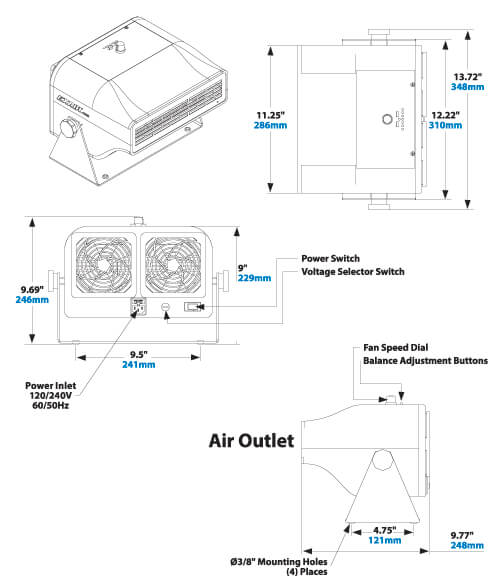 Varistat-Benchtop-Ionizer-Dimensions